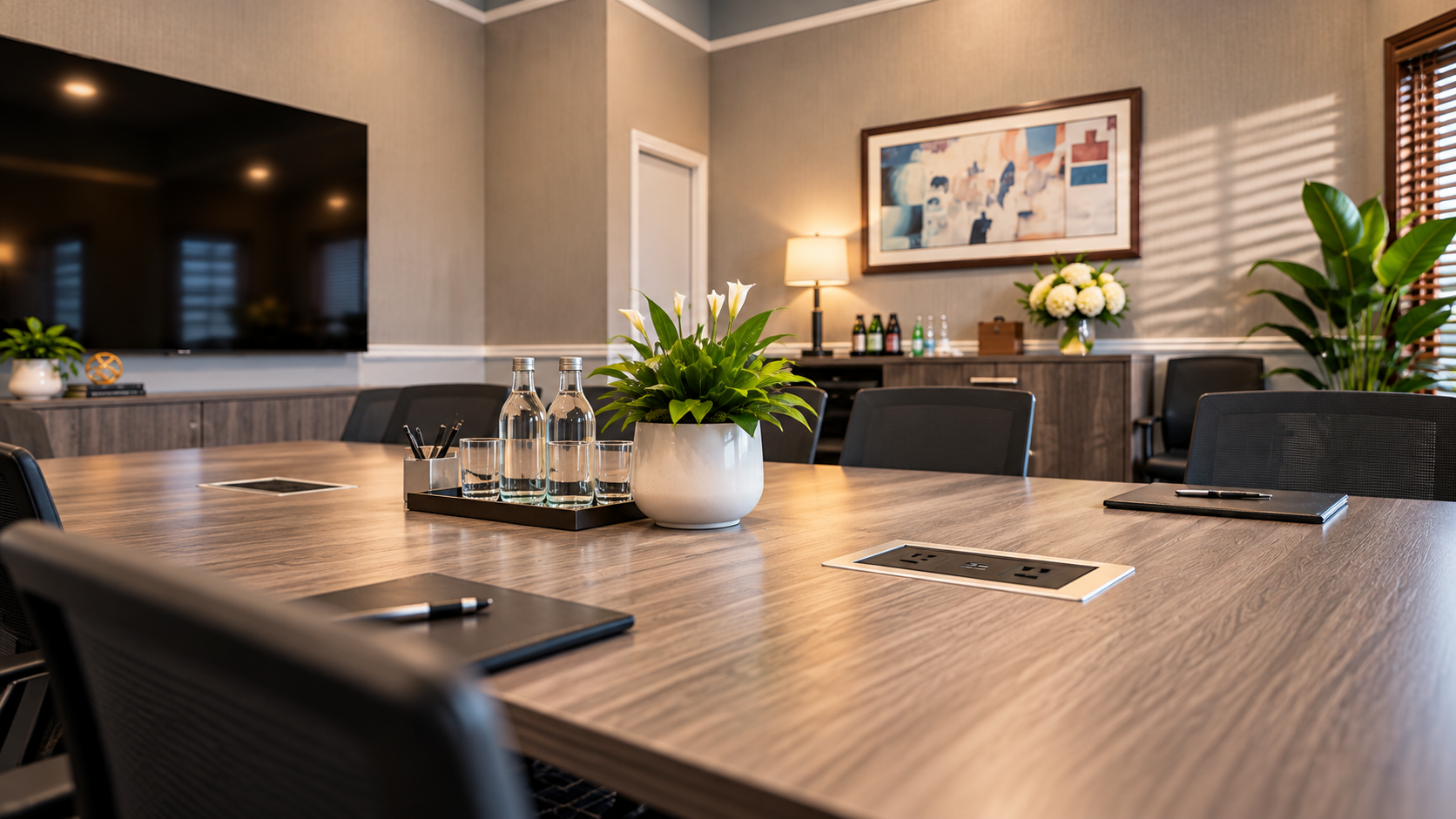 Warm Modern Boardroom Meeting Setup